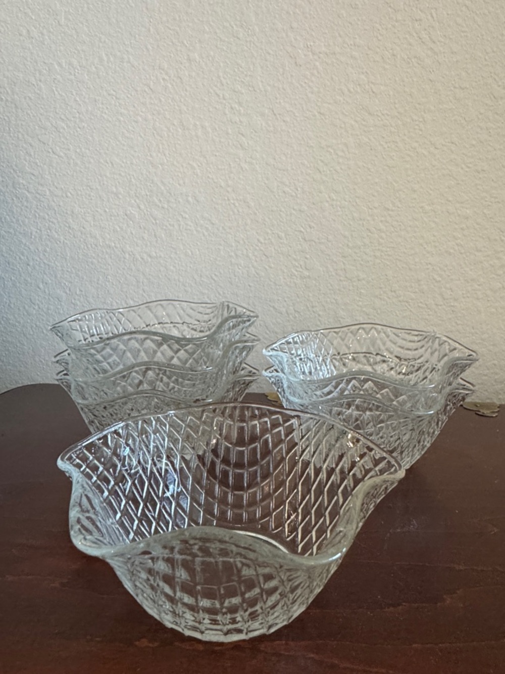 Vintage Arcoroc Clear Glass Diamond-Pattern Serving Bowls - Set of 6